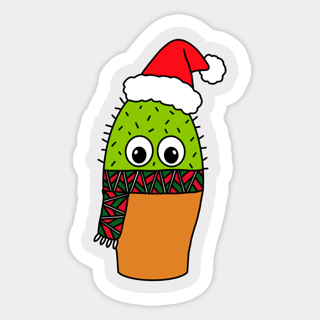 Cute Cactus Design #338: Cute Cactus With Christmas Scarf Sticker by DreamCactus